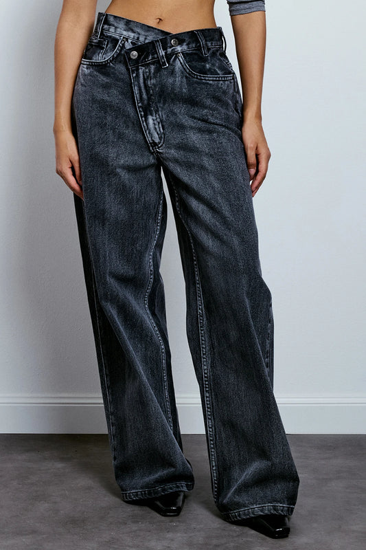 JEANS CROSSED WIDE LEG GINEVRA NERO