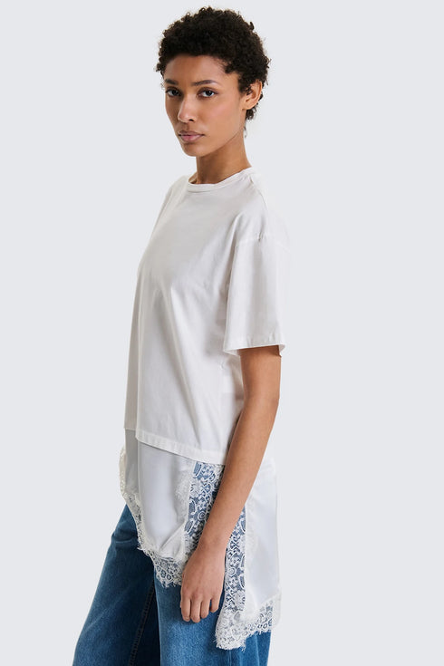 T-SHIRT INSERTI RASO E PIZZO TWO WAY