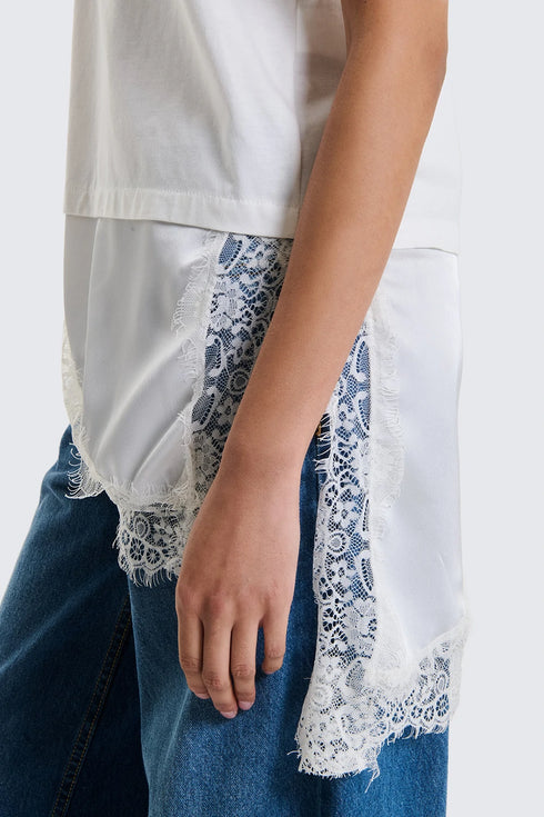 T-SHIRT INSERTI RASO E PIZZO TWO WAY