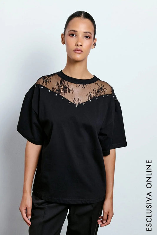 T-SHIRT INSERTO PIZZO CON BORCHIE