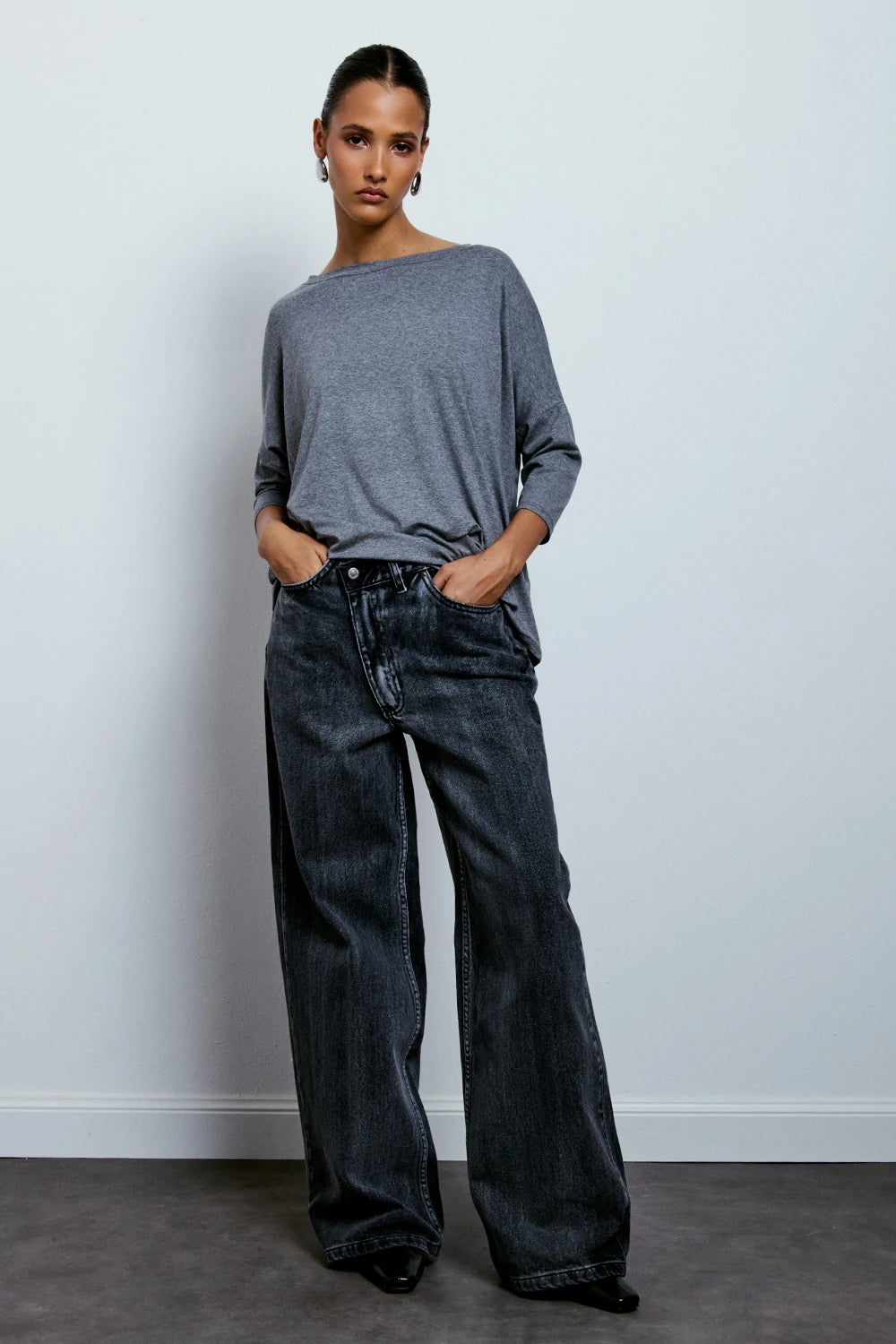 JEANS CROSSED WIDE LEG GINEVRA NERO