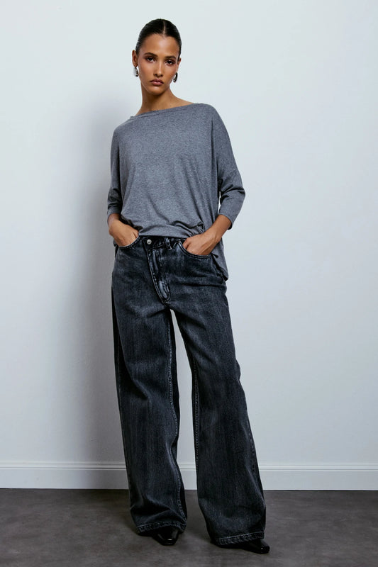 JEANS CROSSED WIDE LEG GINEVRA NERO