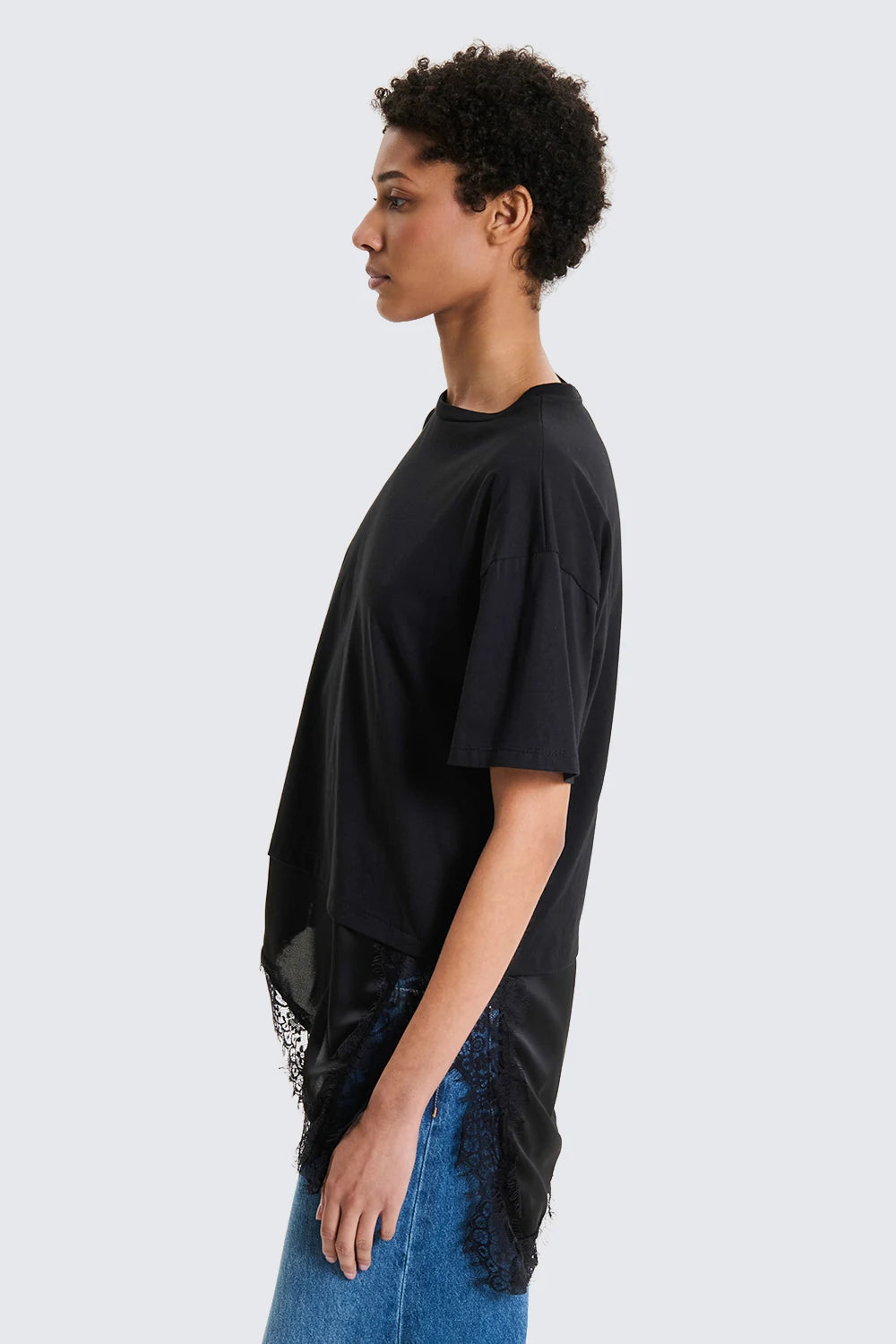 T-SHIRT INSERTI RASO E PIZZO TWO WAY